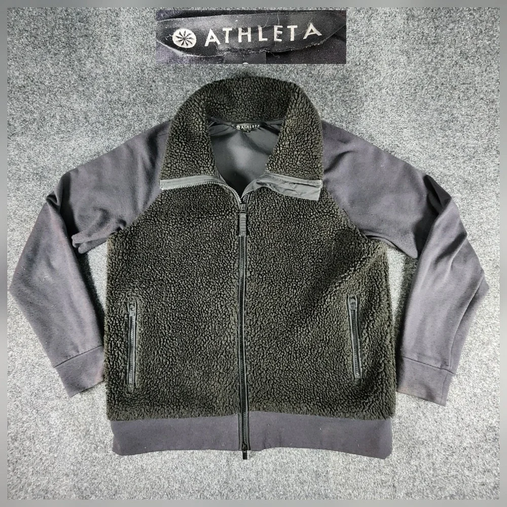 Athleta Range Black Sherpa Fleece Jacket‎ Full Zip Women's Size Small